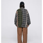 Unisex Jacket Vintage Stand Collar Jacket Loose Plaid Coat
